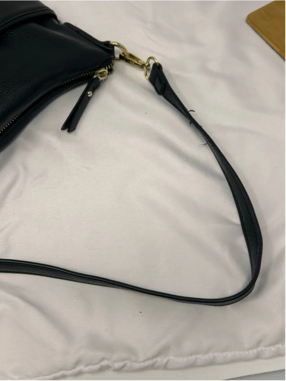 Max Studio Black Faux Leather Hobo Shoulder Bag Gold Hardware